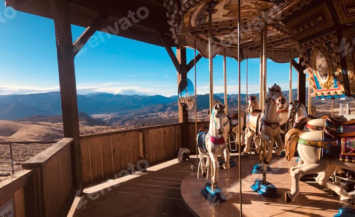 Preview: Vibrant carnival-style merry-go-round with an array of intricately-designed horses