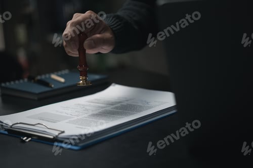Preview: Signing approval record documents stamp confirmation occupation signature.