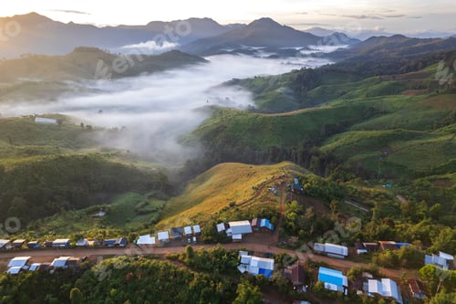 Preview: Top view Landscape of Morning Mist with Mountain Layer. Maneepruek nan thailand