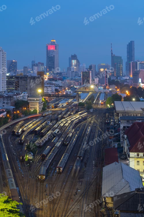 Preview: Train or tram on railway in urban city in public transportation. Vehicle