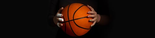 Preview: Banner 4x1 Concept Women's sport. Hands hold the ball. One hand in tapes. Second hand with manicure