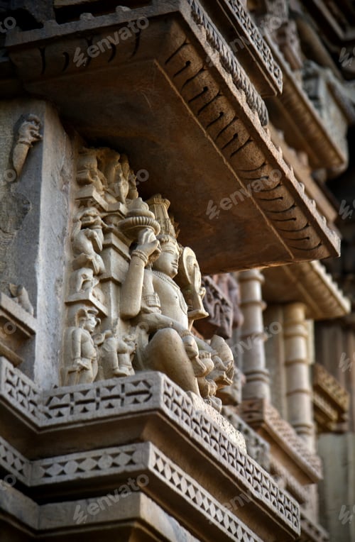 Preview: Stone carving sculptures on Khajuraho Temple, a UNESCO world Heritage site, India.