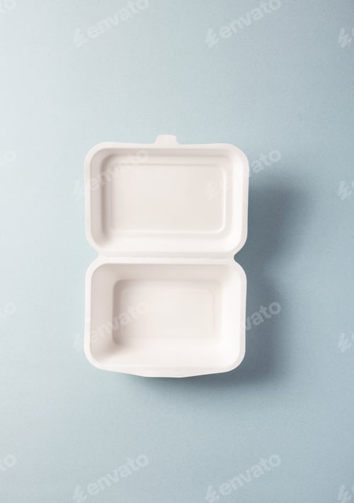 Preview: Open Empty Food Container on Blue Background