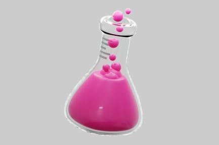 Flask with pink spherical contents