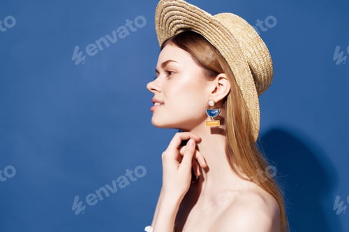Preview: attractive woman charming look exotic glamor blue background