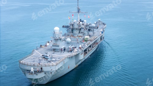 Preview: Nuclear war ship, Navy ship, Military navy carrier Helicopter. nuclear carrier running in the ocean