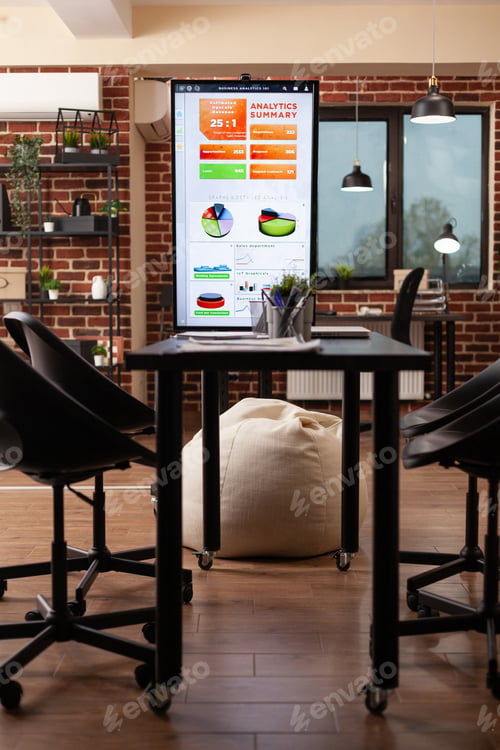 Preview: Empty business office room with modern design ready for financial meeting