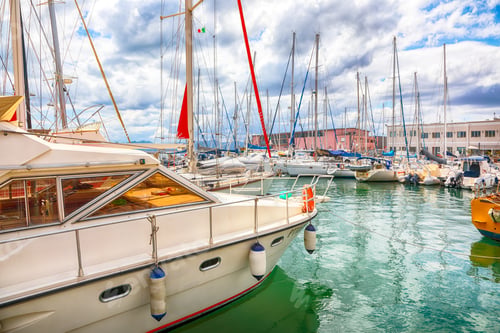 Preview: Astonishing spring cityscape with marina and Yachts and boats in town Cagliari