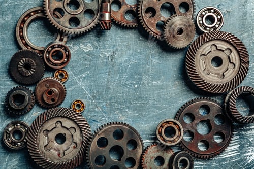Preview: Top view of old rusty car parts