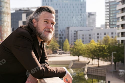 Preview: stylish middle age male with gray hair and beard