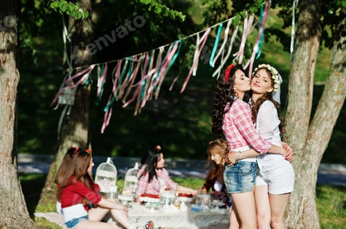 Preview: Two sexy girls at short shorts posed and having fun on bachelorette party