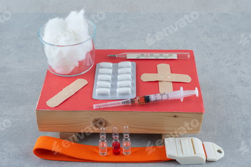Preview: Medical stuff on gray background