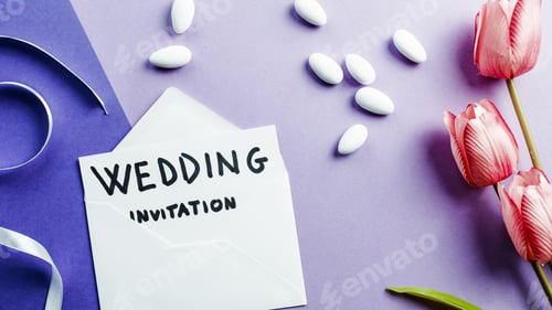 Preview: invitation letter for wedding on purple background