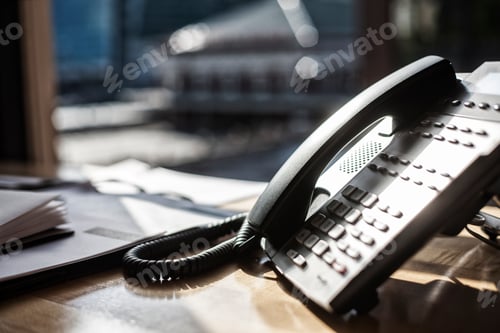 Preview: Closeup of telphone and desktop in an office.