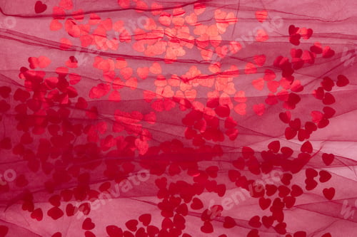 Preview: red heart confetti on pink background with burgundy mesh