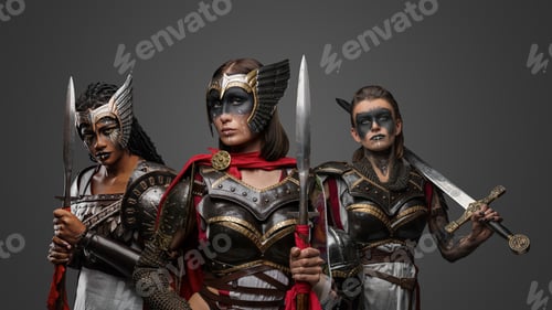 Preview: Group of brave amazons from past with spears and sword