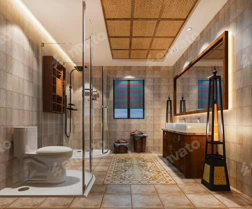Preview: 3d rendering vintage bathroom with luxury tropical tile decor