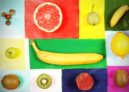 Preview: Fruits Lie On Bright Colorful Background