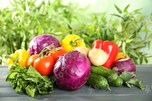 Preview: Many fresh ripe vegetables on table. Organic food