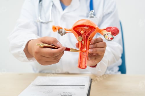 Preview: A female doctor sits at a desk in hospital explains about uterine conditions such as endometriosis