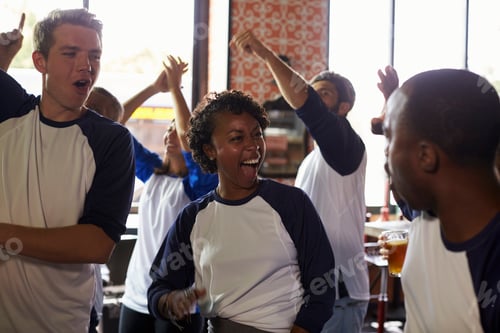 Preview: Friends Watching Game In Sports Bar Celebrating