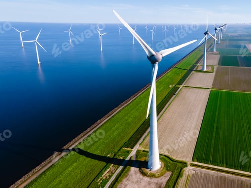 Preview: Windmill turbines at sea a huge winmill park in the Netherlands during winter