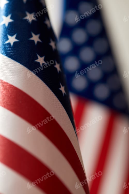 Preview: close up view of united states of america flags