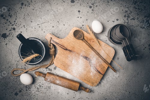Preview: Baking utensils and ingredients.