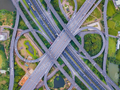 Preview: Aerial view of highway junctions. Bridge roads shape in structure. Top view. Urban city