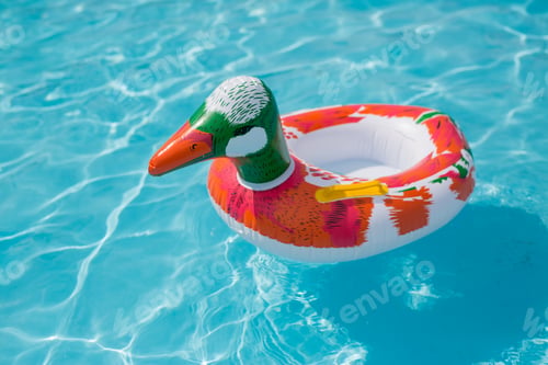 Preview: Duck, inflatable ring. Rubber swimming ring on water. Duck swim tube in water