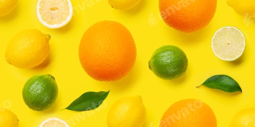 Preview: Lemon, lime and orange citrus seamless backdrop texture