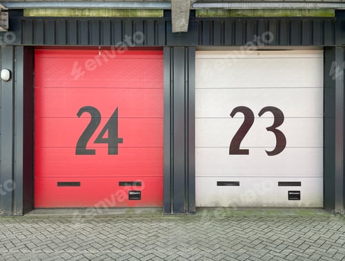 Preview: Large, numbered doors of storage units in Zutphen, the Netherlands