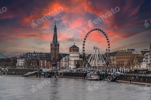 Preview: Beautiful shot of the Dusseldorf skyline at sunset