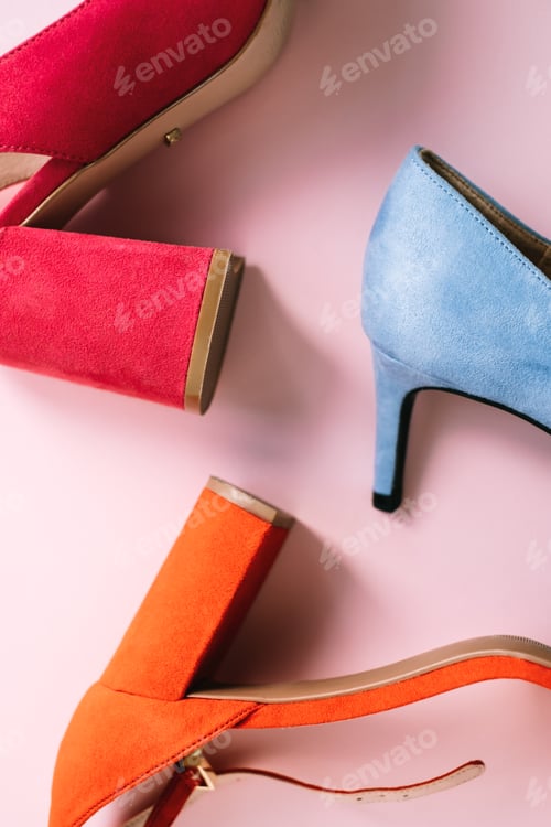 Preview: Colorful Suede Heels on a Pink Background