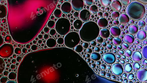 Preview: Abstract Colorful Food Oil Drops Bubbles and spheres Flowing on Water Surface