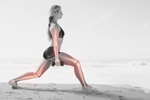 Preview: Digital Composite Of Highlighted Bones Of Exercising Woman