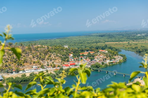 Preview: The river from the walls of Rozafa Castle and its citadel in the city Shkoder. Albania
