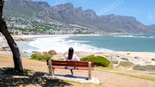 Preview: Camps Bay Cape Town , Camps Bay beach drone aerial view during summer in Cape Town Sout Africa
