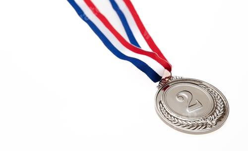 Preview: Silver medal. Champion trophy award and ribbon. Prize in sport for second place isolated on white