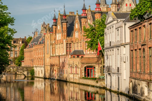Preview: Bruges (Brugge) cityscape with water canal