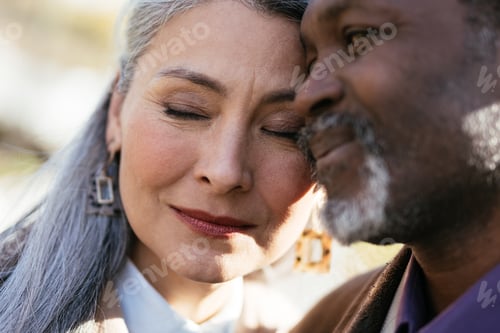 Preview: Storytelling image of a multiethnic senior couple in love