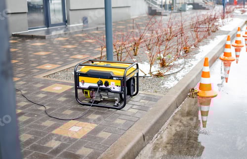 Preview: Power supply generator placed on street sidewalk. outdoor diesel power generator in Ukraine.