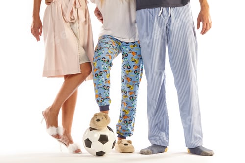 Preview: People in pajama. Legs detail with football ball. Casual night wear