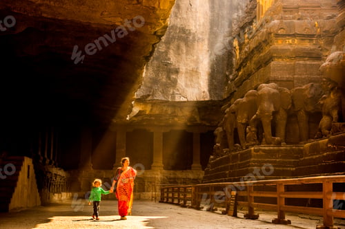 Preview: Tourist at Ellora caves, UNESCO world heritage site, India