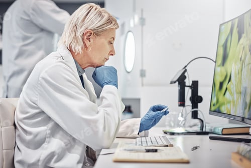 Preview: Science, research and hands in lab with notebook and computer on scientific analysis. Experiment, i