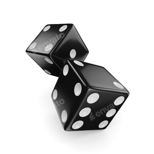 Preview: Two black dice. 3d rendering.