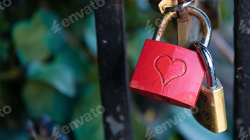 Preview: Heart-shaped padlock locked on the fence