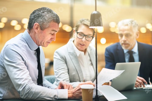 Preview: Mature businesspeople going over documents together in an office