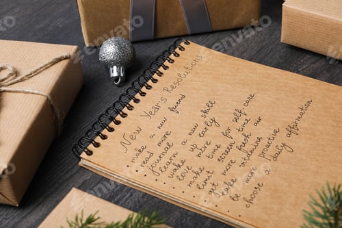 Preview: Concept of New Year Resolutions list, new year goals, close up