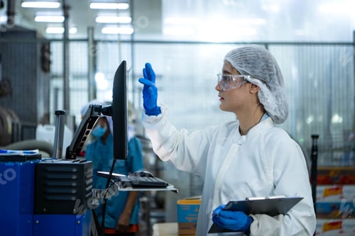 Preview: Food scientist inspecting canned fish production line